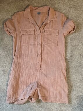 Aerie Button-Front Short Sleeve Romper in Dusty Rose
